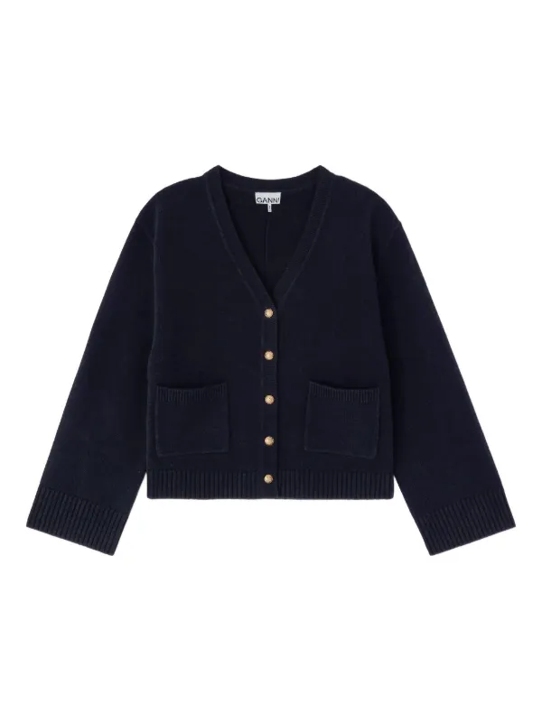 Ganni Classic Wool Cardigan in Blue