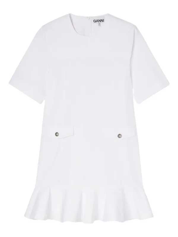 ganni white mini dress Ganni Satin Cloque Mini Dress With Puff Sleeves And Ruffled Hem