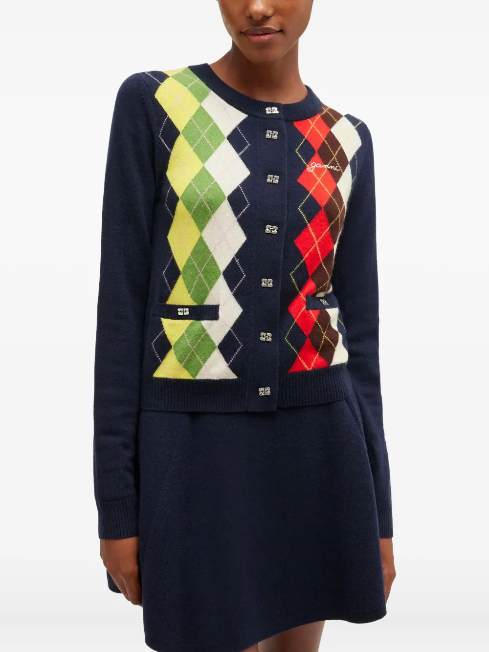 GANNI Vest met argyle-ruit en knoop Blauw