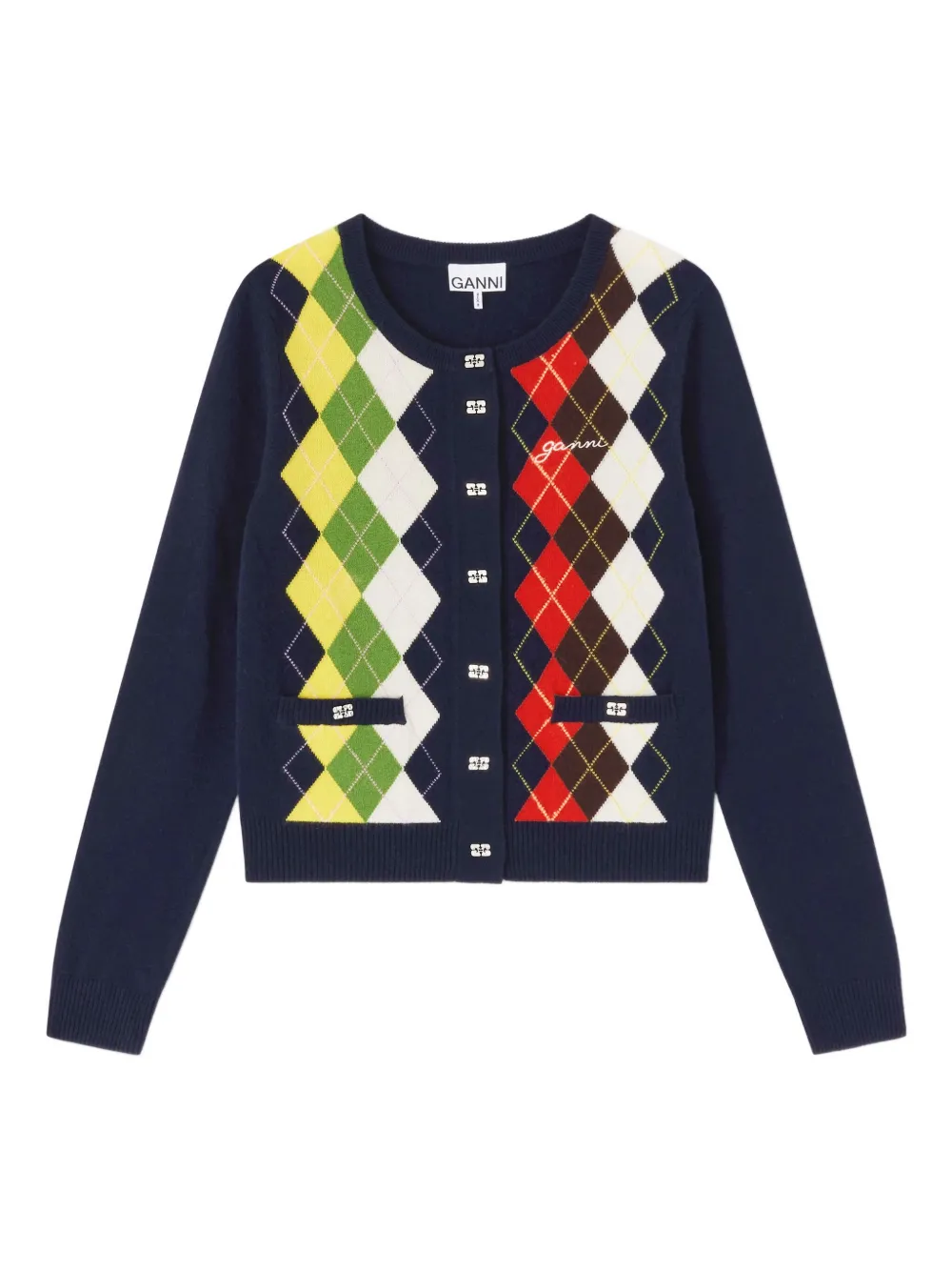 GANNI Cardigan a rombi con bottoni - Blu