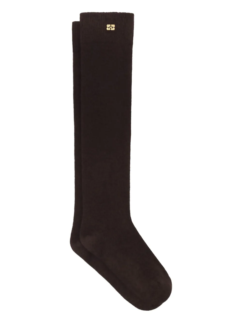 Ganni Logo-detail Socks In Brown
