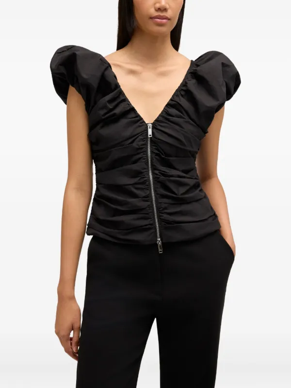 GANNI Blusa Franzida Com Zíper | Preto | FARFETCH BR