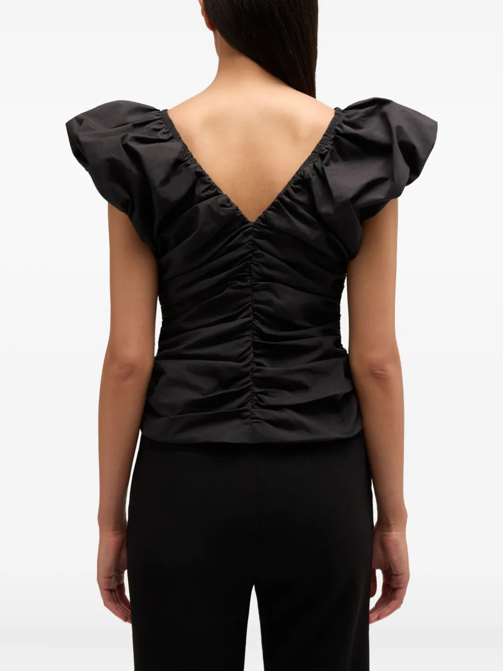 GANNI Blouse met ruches en rits Zwart