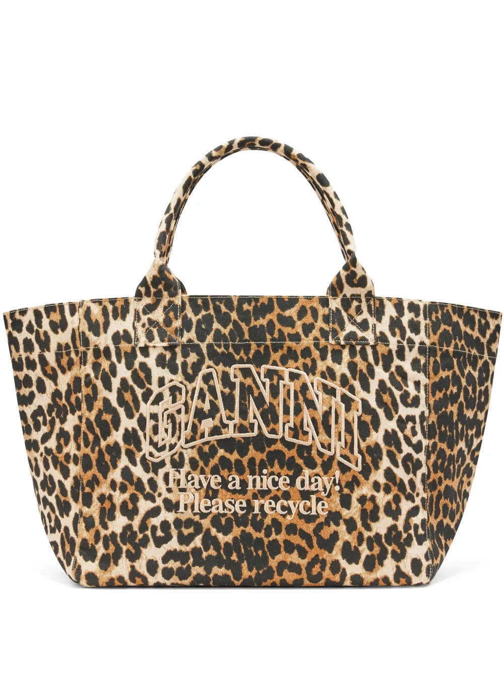 GANNI Borsa tote con stampa leopardata e zip - Toni neutri