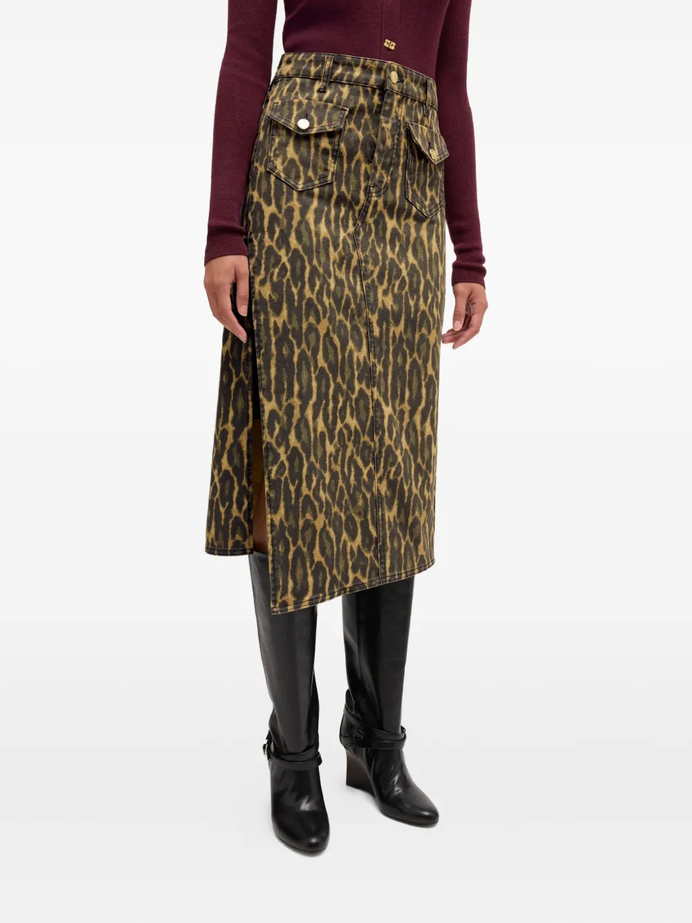 GANNI Gonna midi con stampa - Marrone