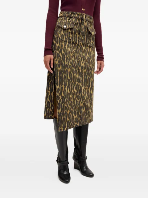 GANNI pocket-detail animal-print midi skirt