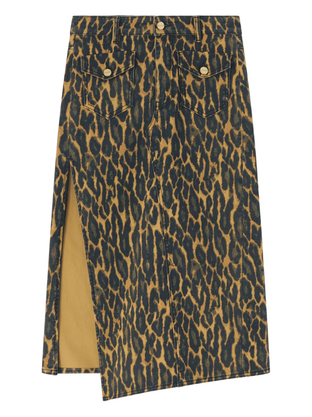 GANNI Midi-rok met dierenprint en zakdetail Bruin
