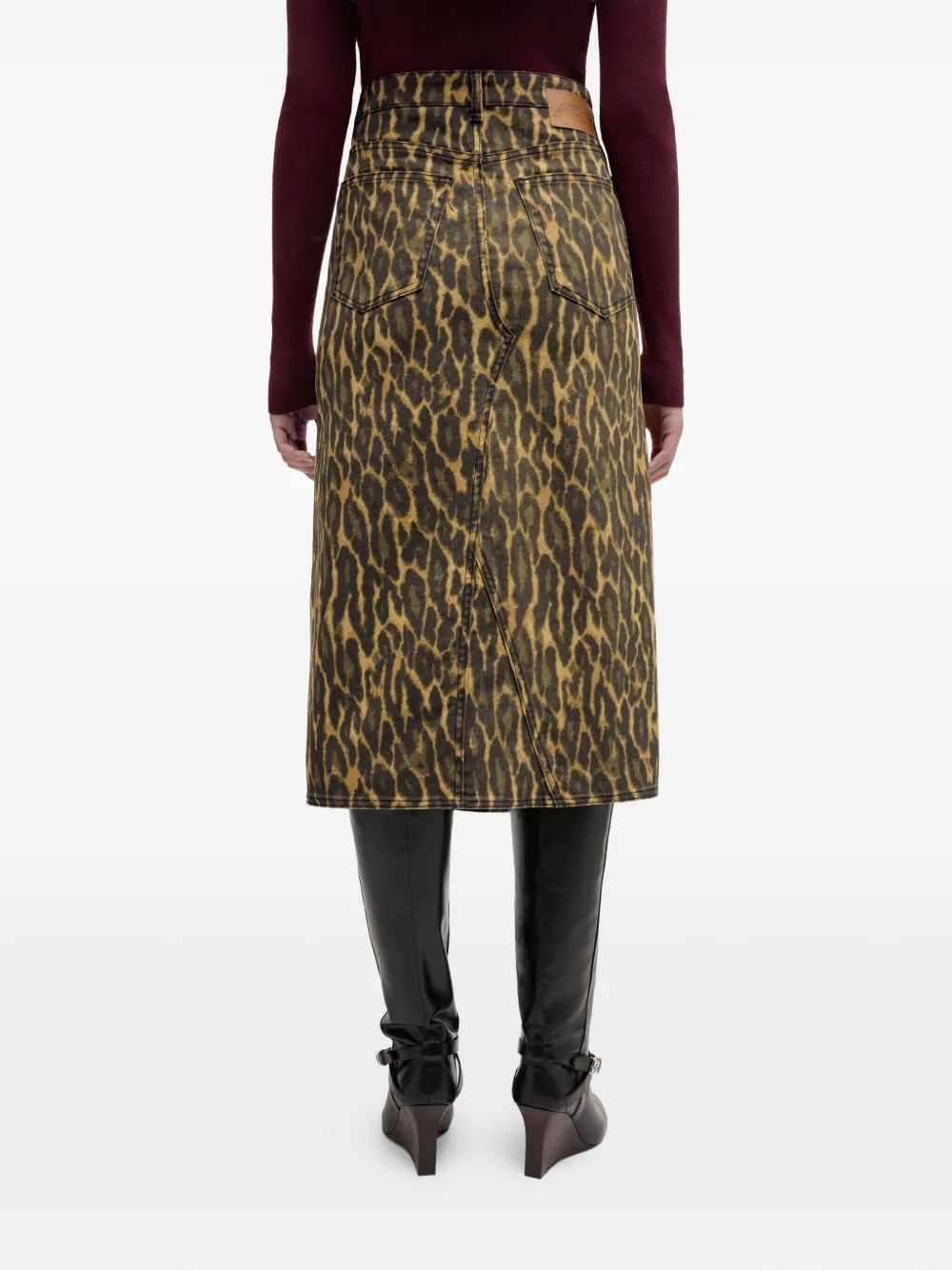 GANNI Midi-rok met dierenprint en zakdetail Bruin