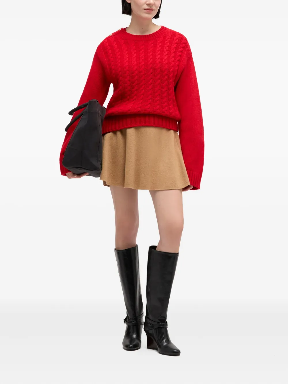 Ganni Wool Blend Crewneck Chunky Cable Sweater In Red