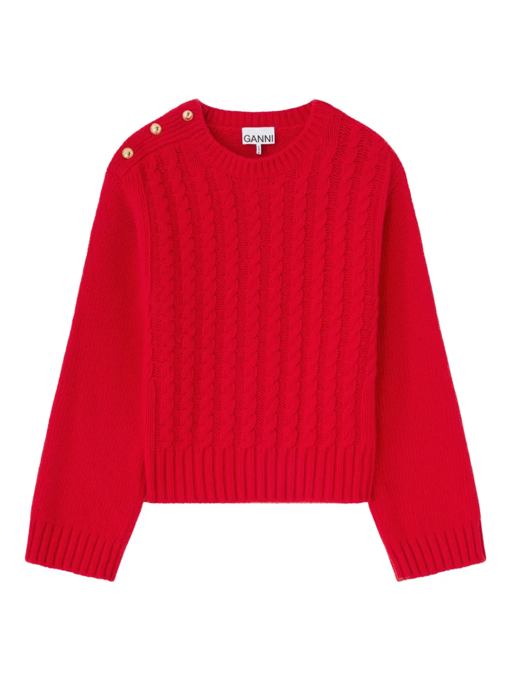 Ganni Wool Blend Crewneck Chunky Cable Sweater In Red