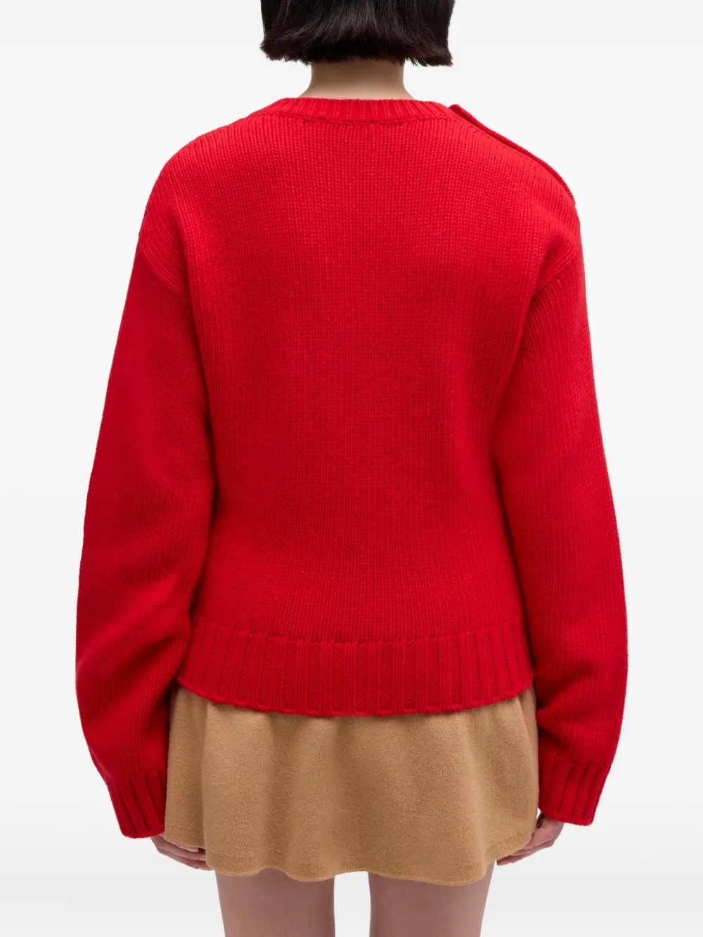 Ganni Wool Blend Crewneck Chunky Cable Sweater In Red