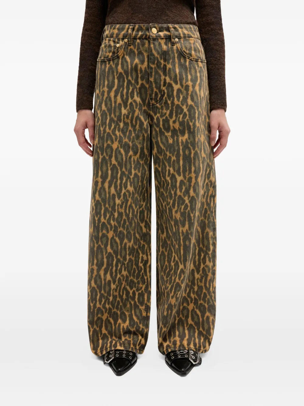  Ganni Leopard-print Jeans - Brown 