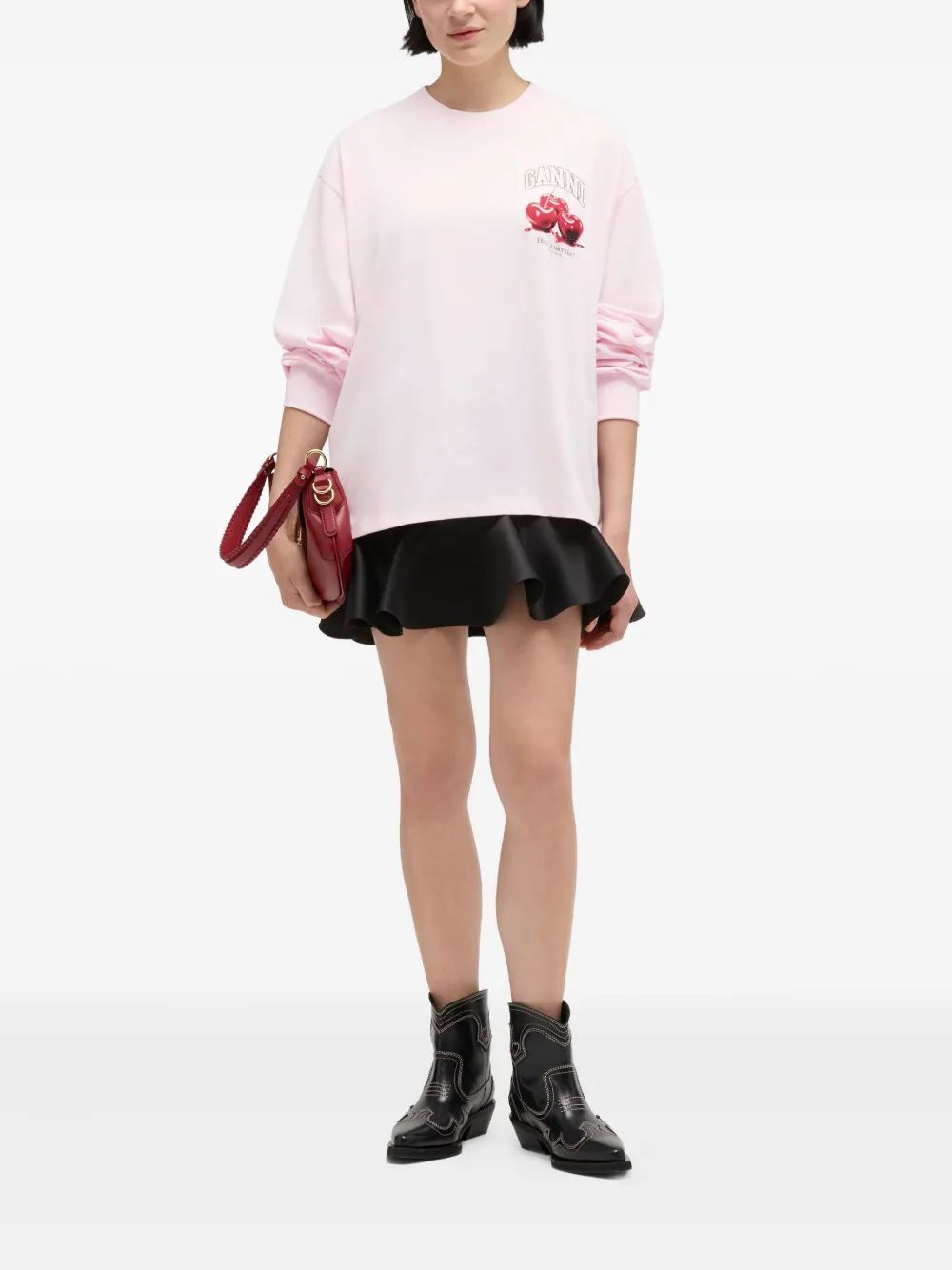  Ganni Long-sleeve Graphic Top - Pink 