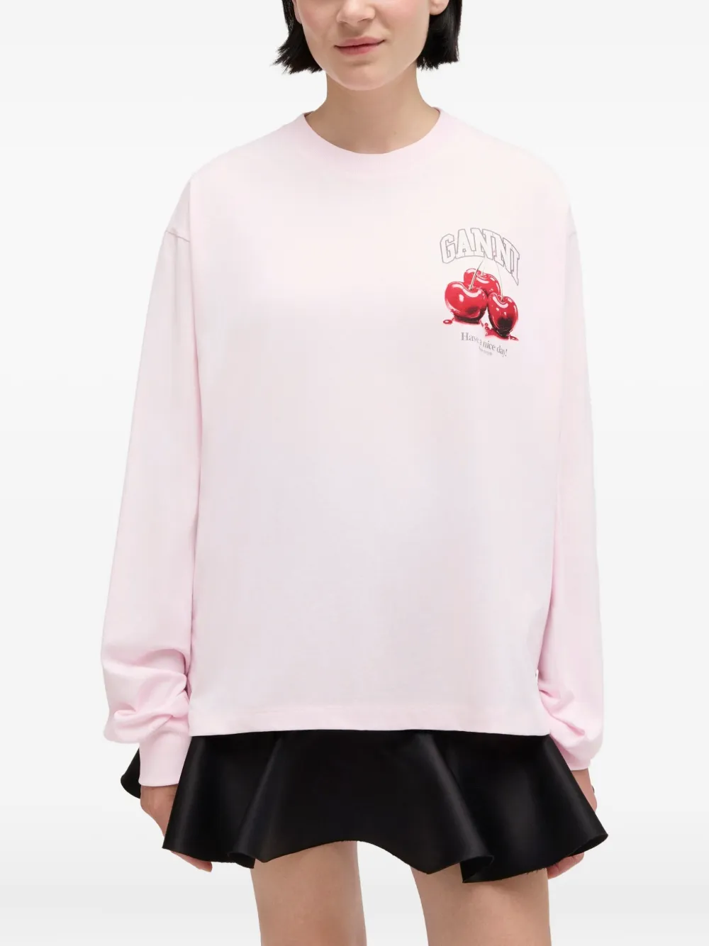  Ganni Long-sleeve Graphic Top - Pink 
