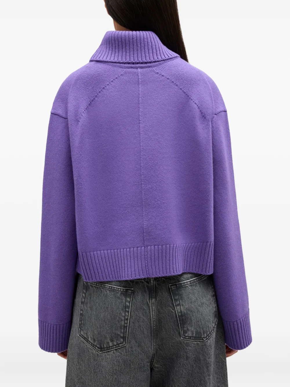 Ganni Roll-neck Cropped Sweater In Purple
