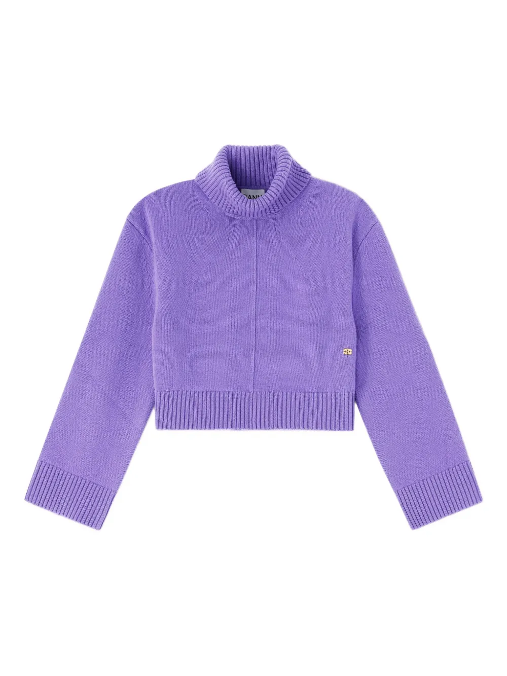 Ganni Roll-neck Cropped Sweater In Purple