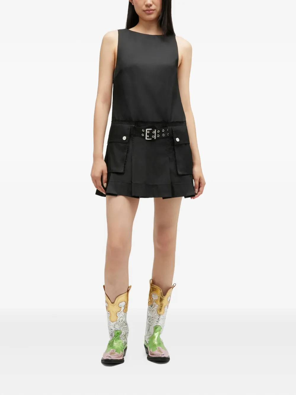 GANNI Mini-jurk met ceintuur - Zwart