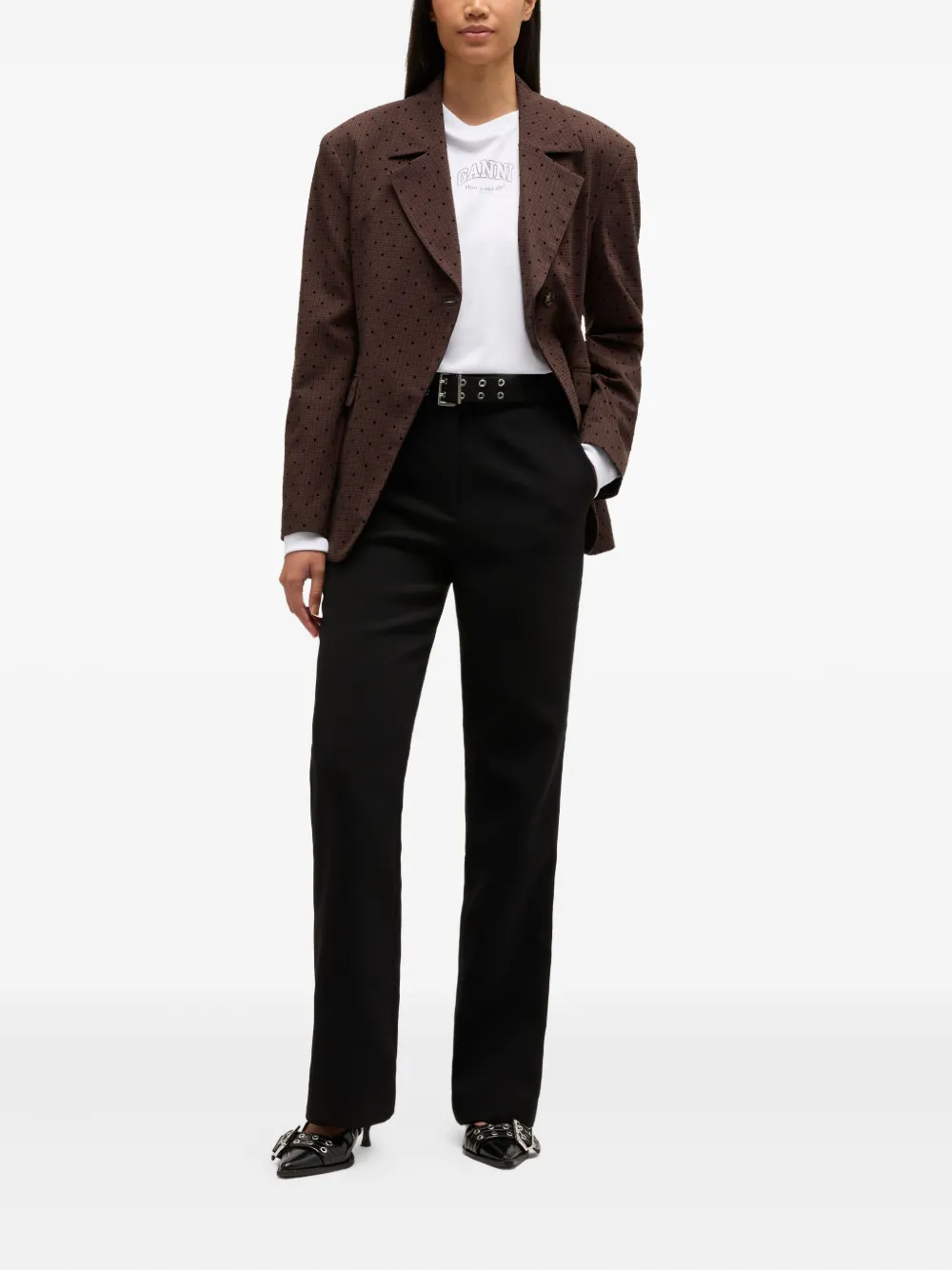  Ganni Single-breasted Polka Dot Blazer - Brown 