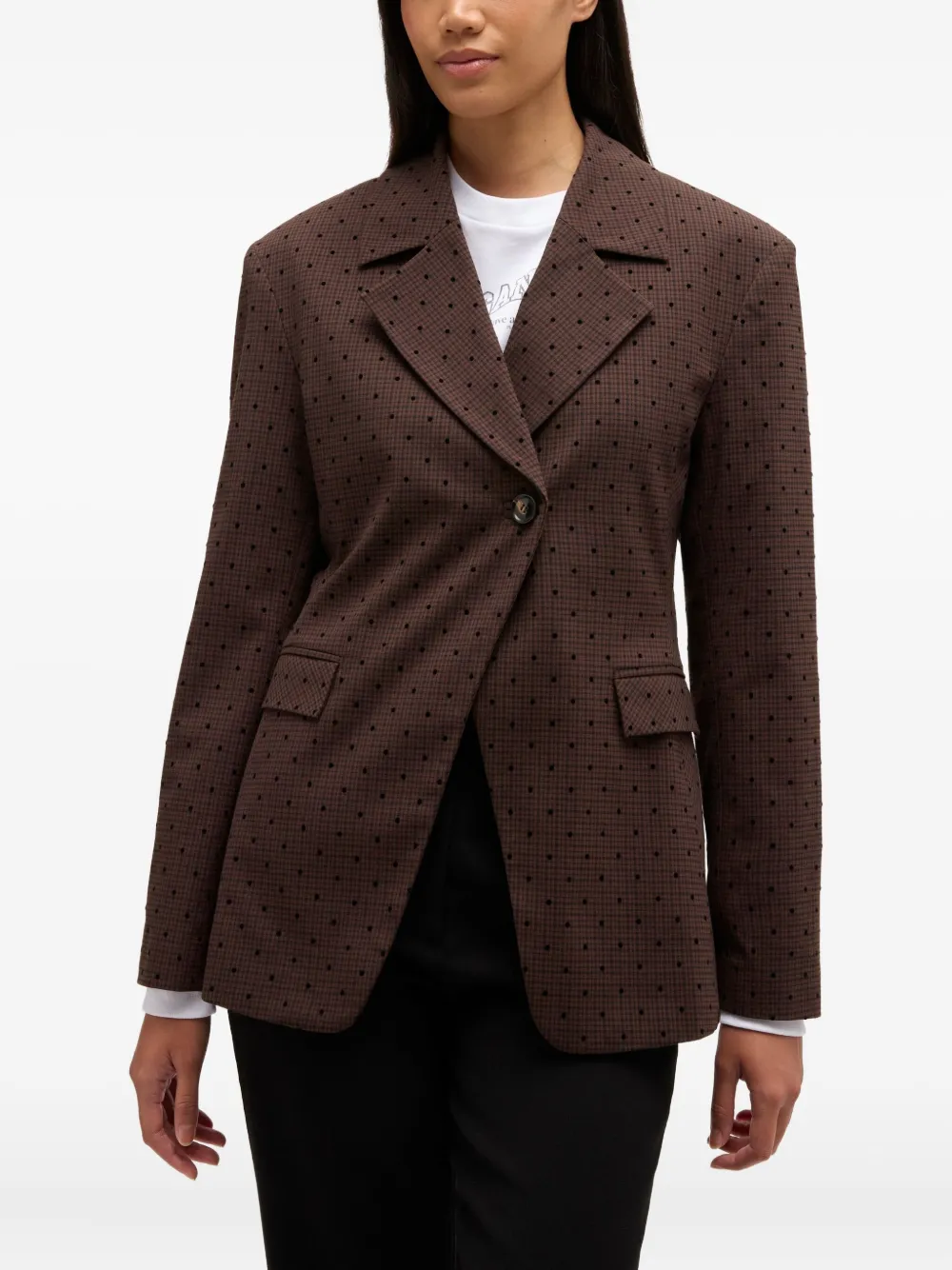  Ganni Single-breasted Polka Dot Blazer - Brown 