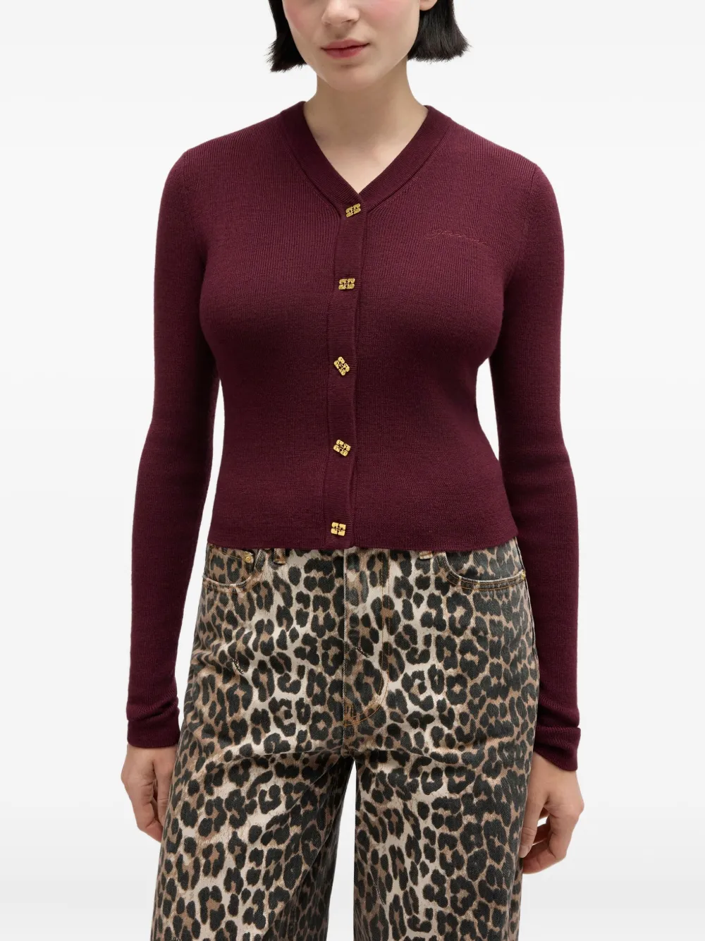 Ganni Buttoned V-neck Cardigan In Red