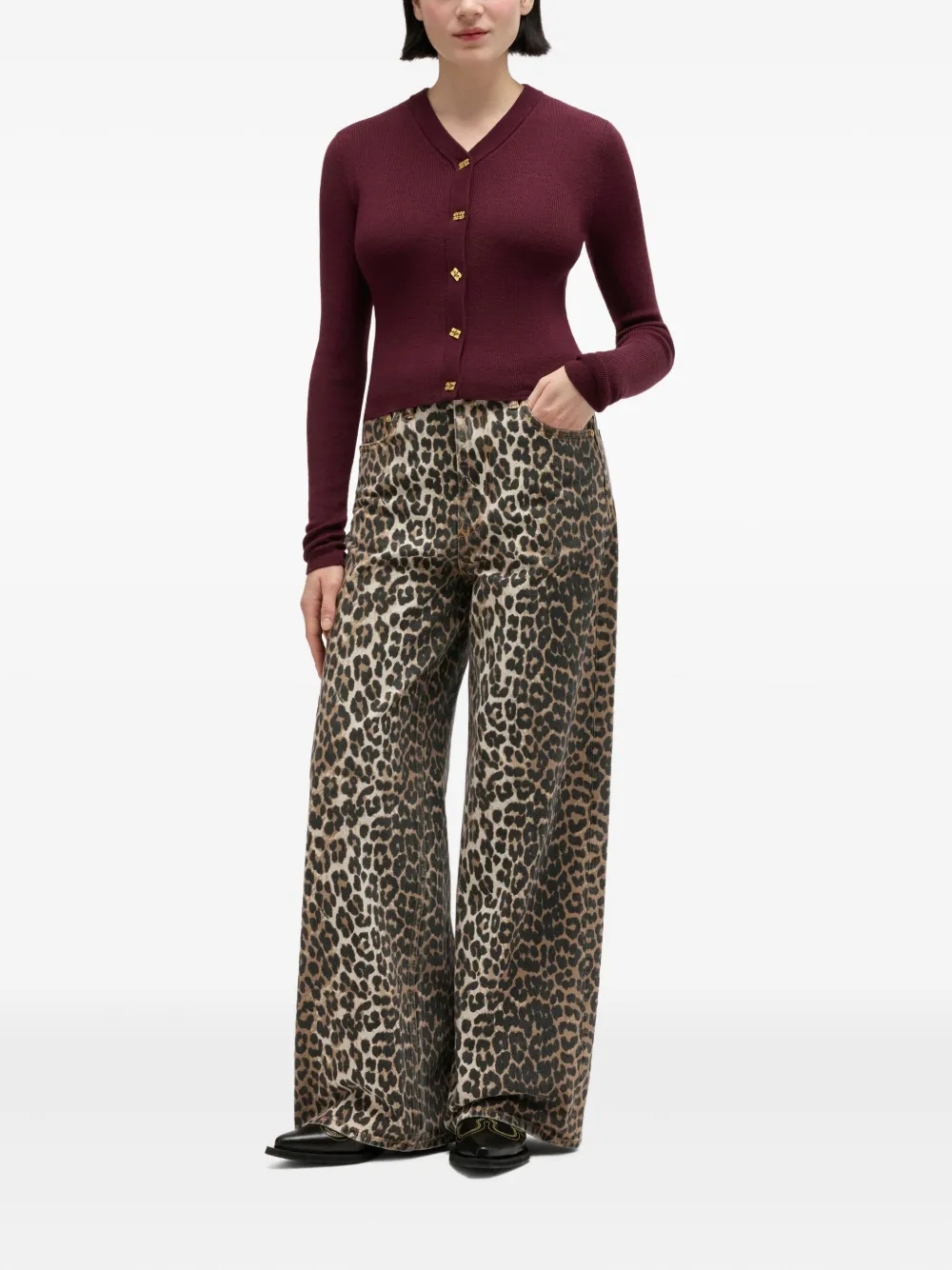 Ganni Buttoned V-neck Cardigan In Red