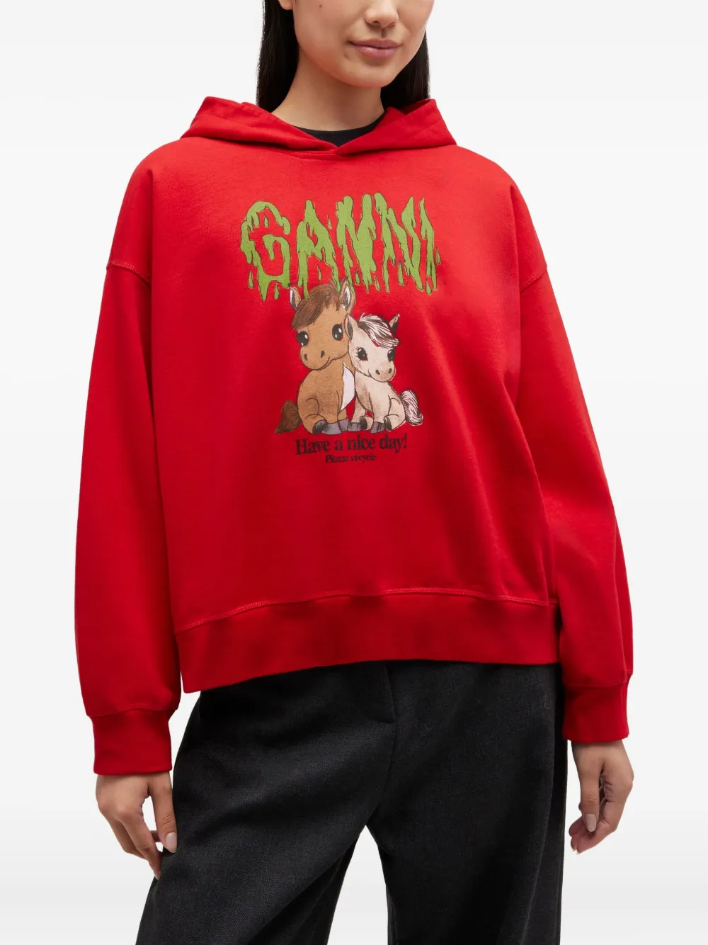 GANNI Hoodie met print Rood
