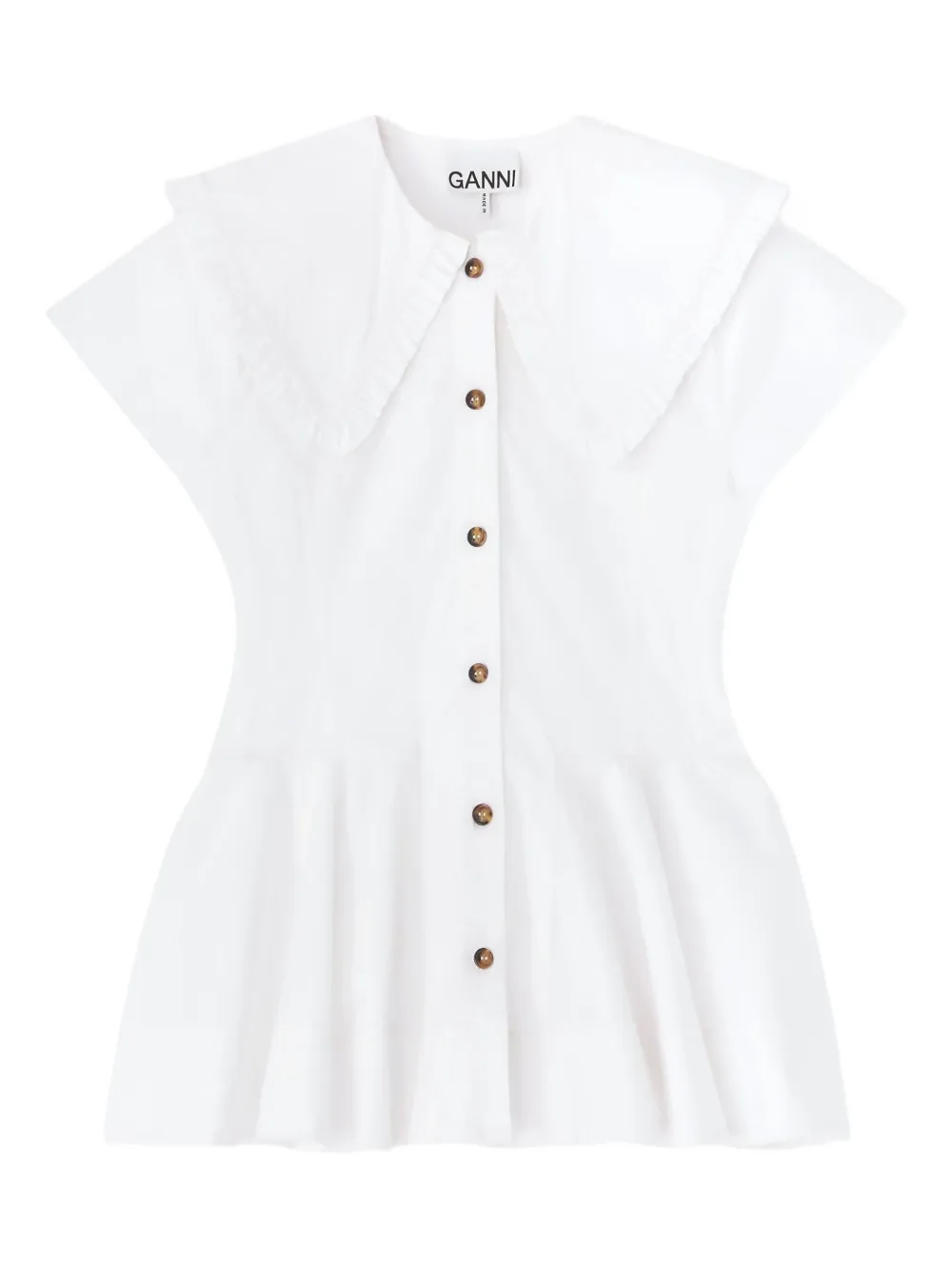 GANNI ruffled collar buttoned top | White | Image 1