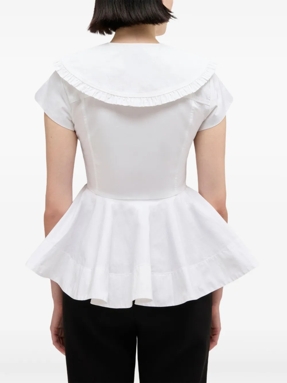 Ganni Short Cotton Shirt With Ruffles In White