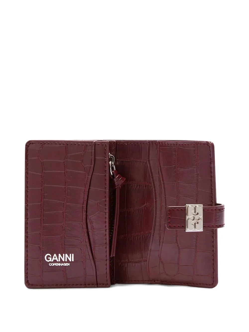  Ganni Crocodile-effect Wallet - Red 