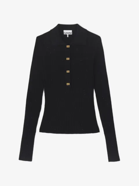 GANNI fine sequin knitted polo