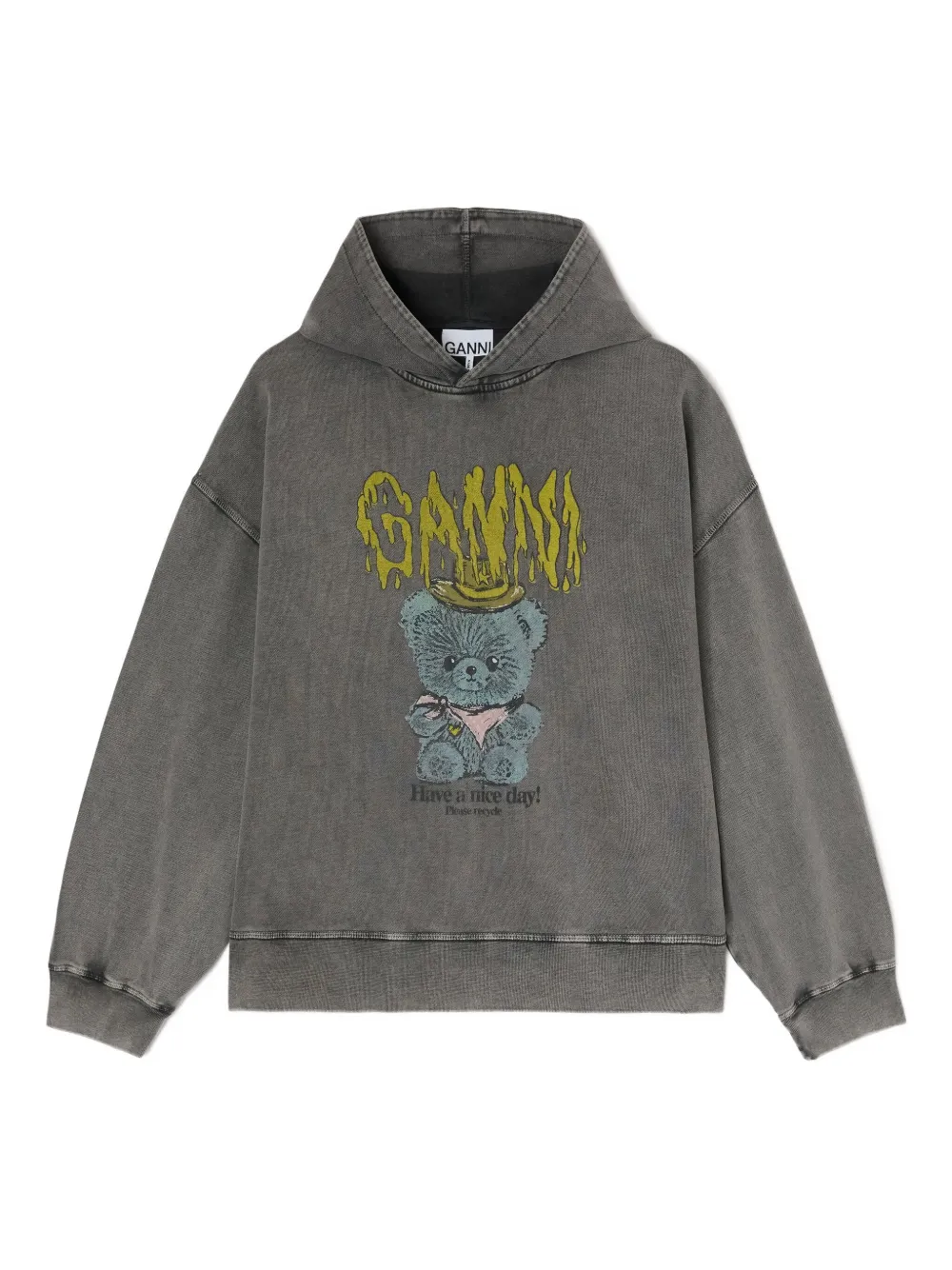 Ganni Graphic Hoodie In Gray