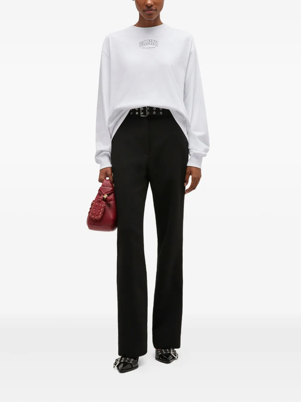 GANNI Essential Basic T-shirt met lange mouwen Wit