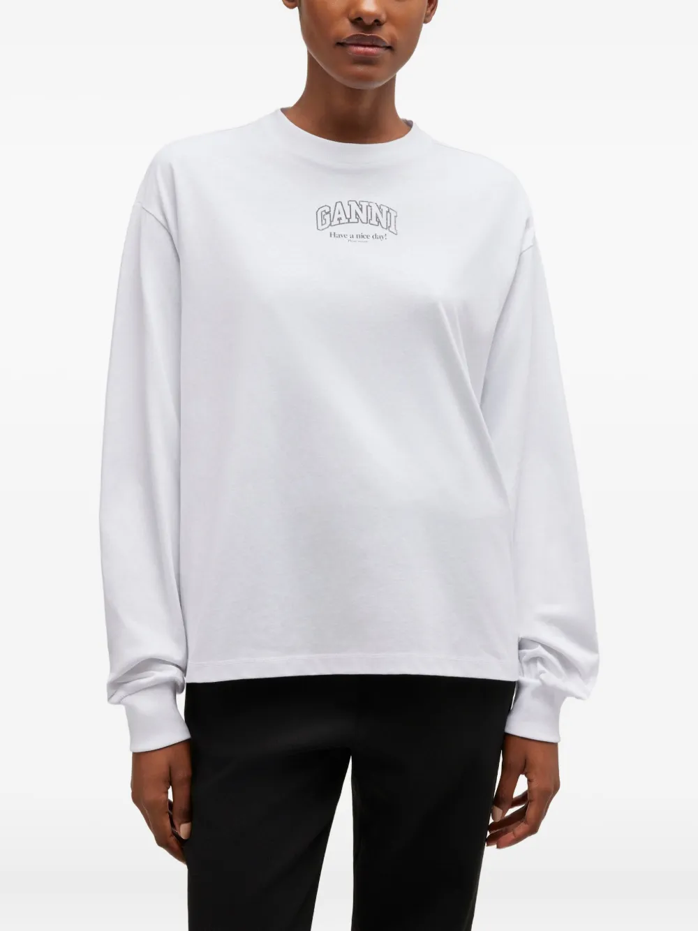 GANNI Essential Basic T-shirt met lange mouwen Wit