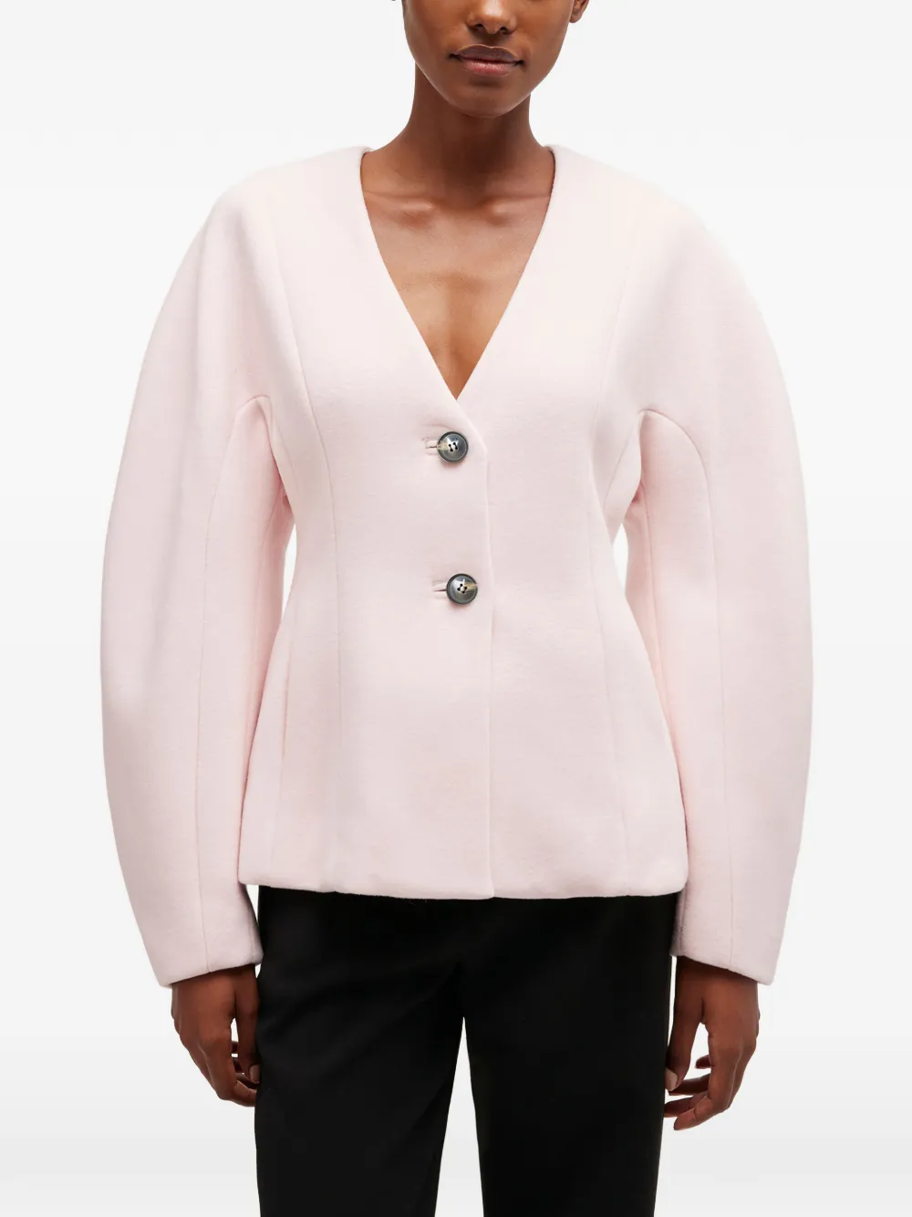  Ganni Buttoned V-neck Jacket - Pink 