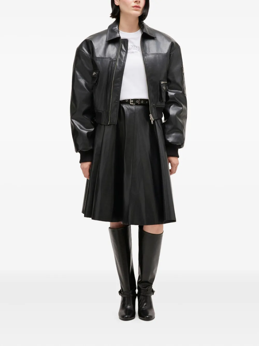 GANNI Midi-rok met ceintuur - Zwart