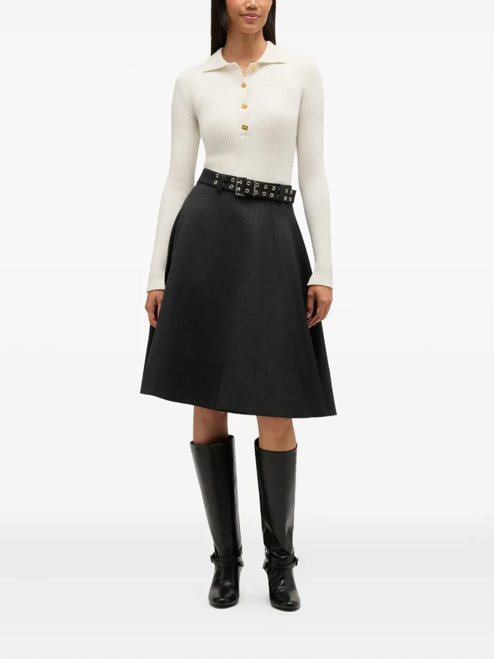 GANNI Geribbelde poloshirts met knopen - Beige