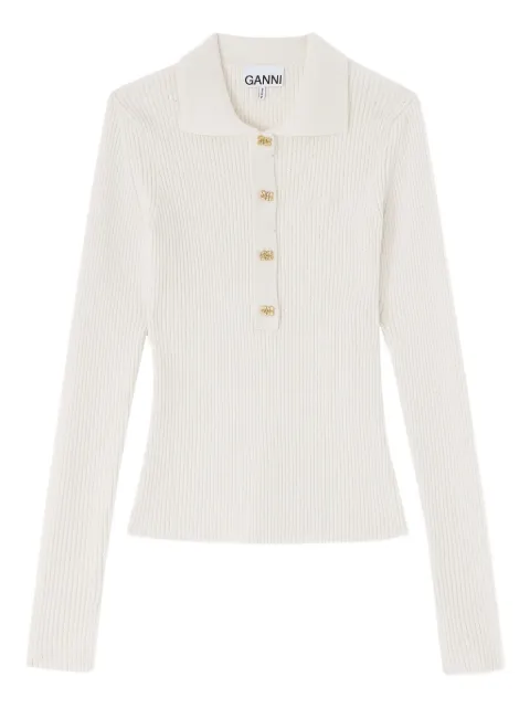 GANNI button ribbed polo shirts