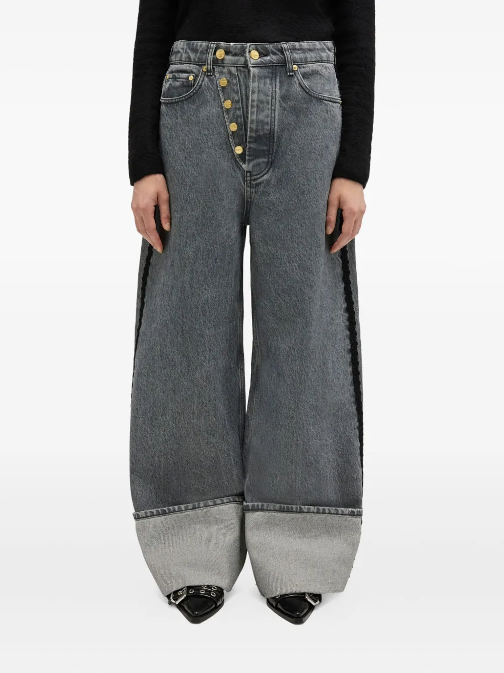 GANNI Jeans met knoopdetail Grijs