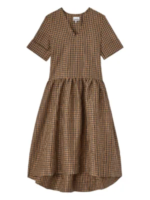 best shoes for brown dress Brown Check Short Sleeve Mini Dress – self-portrait-US main image 1