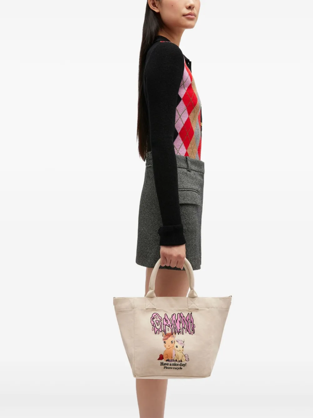  Ganni Printed Tote Bag - Neutrals 