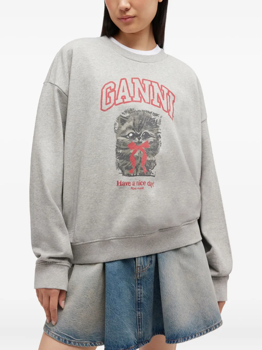 Ganni Graphic-print Sweatshirt In Gray