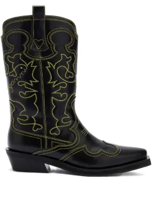 GANNI 40mm Metallic Leather Western Boots | Silver | FARFETCH