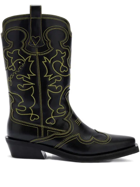 GANNI stitching pointed boots