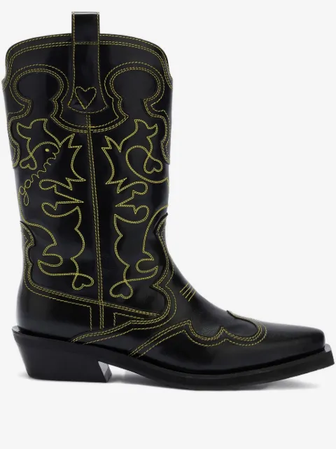 GANNI stitching pointed boots