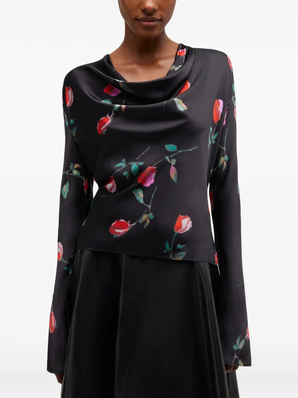 GANNI Top met col en bloemenprint Zwart