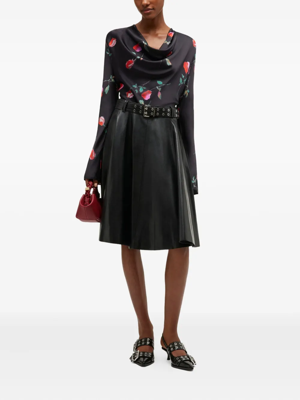 GANNI Top met col en bloemenprint - Zwart