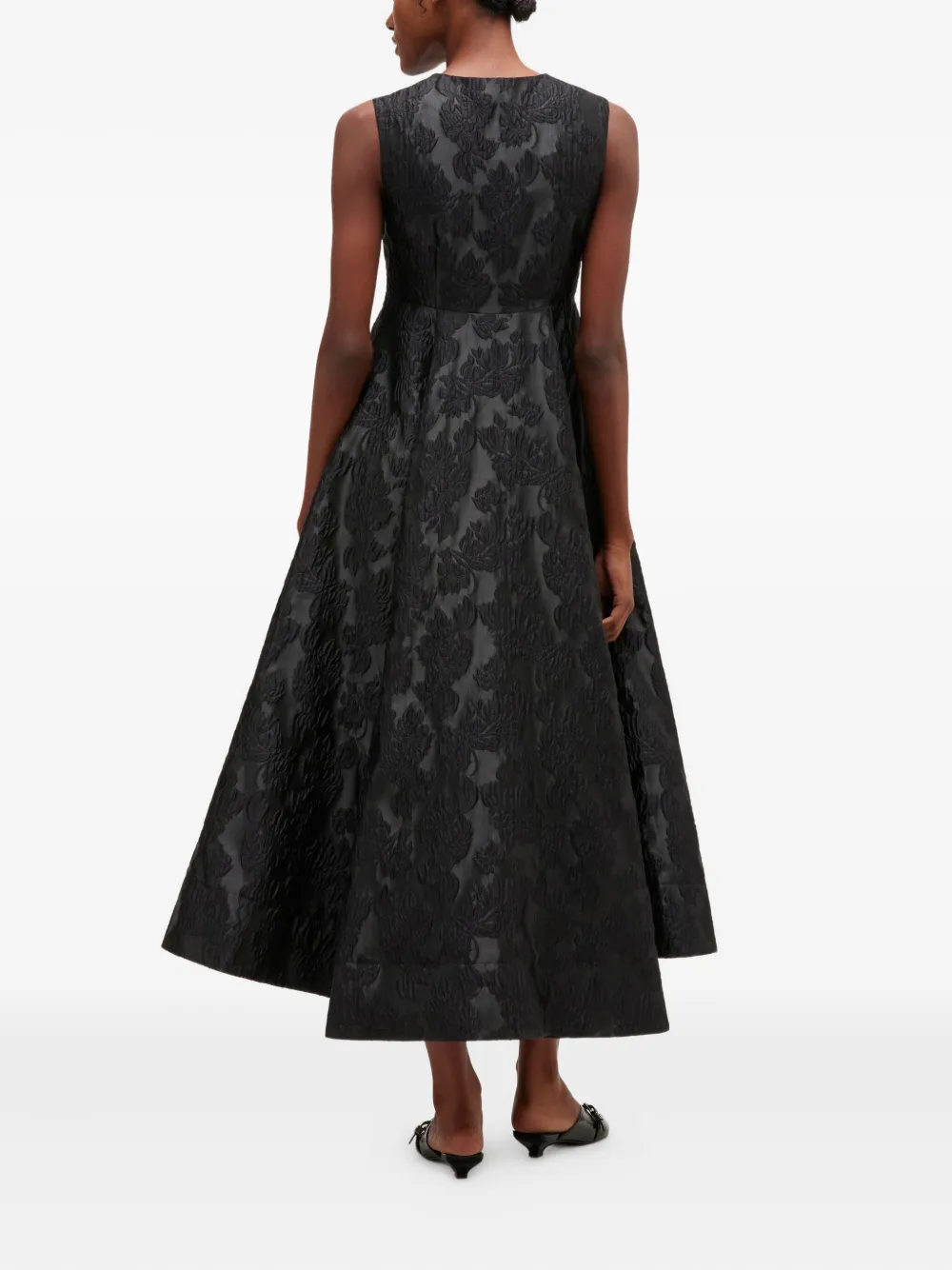 Ganni Floral Bow Midi Dress In Black