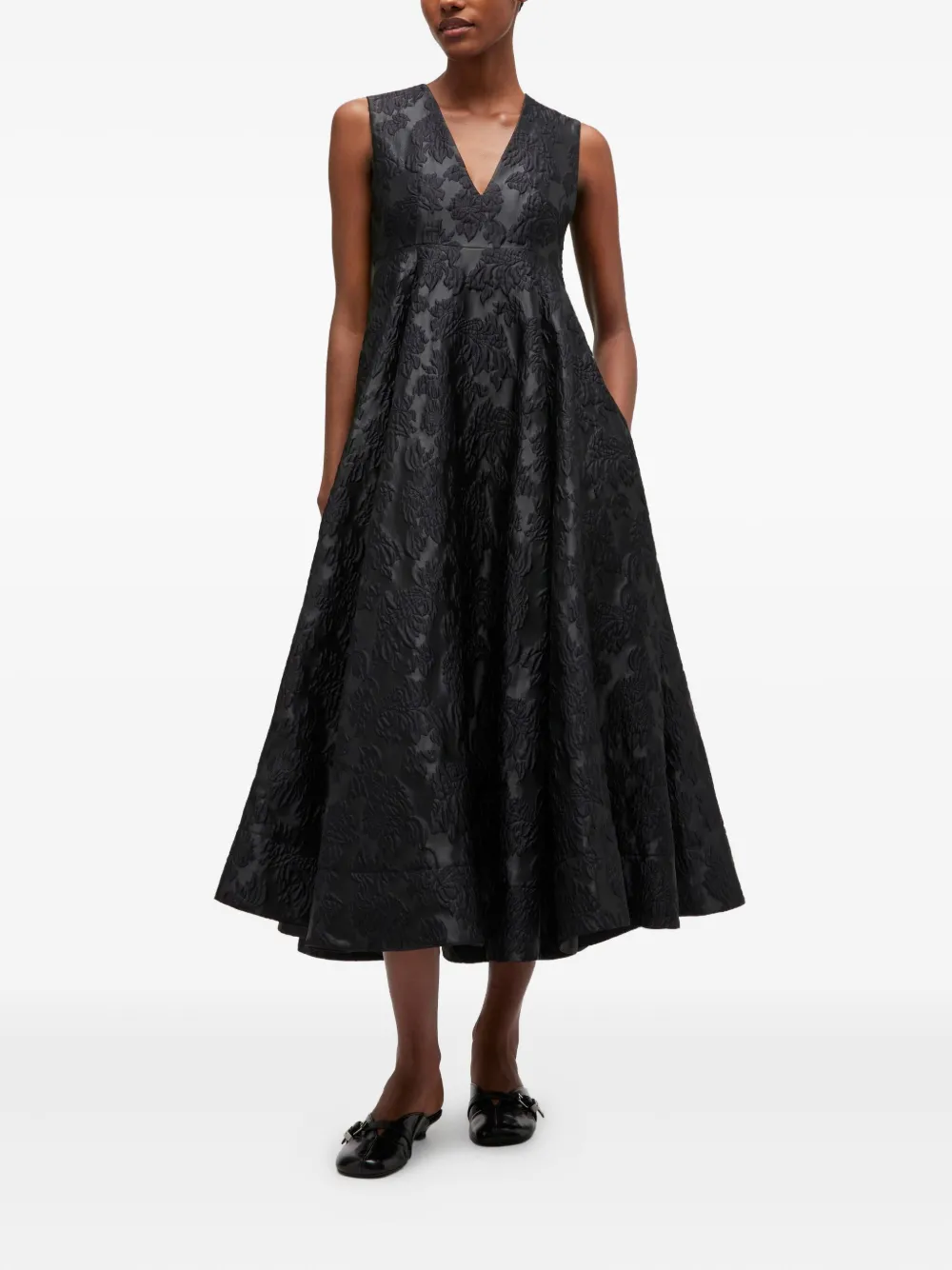 GANNI Midi-jurk met bloemenstrik - Zwart