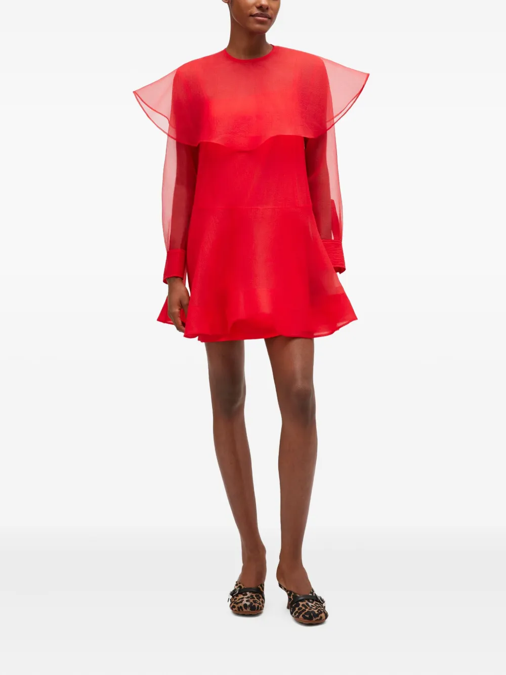 GANNI Gelaagde mini-jurk met lange mouwen - Rood