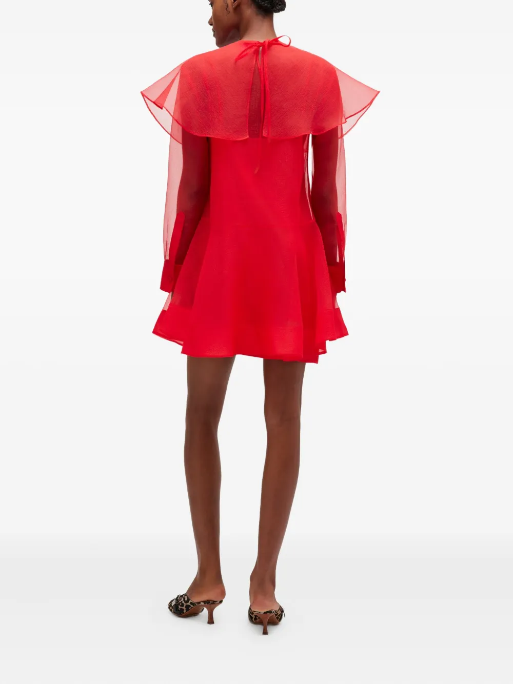 GANNI Gelaagde mini-jurk met lange mouwen Rood